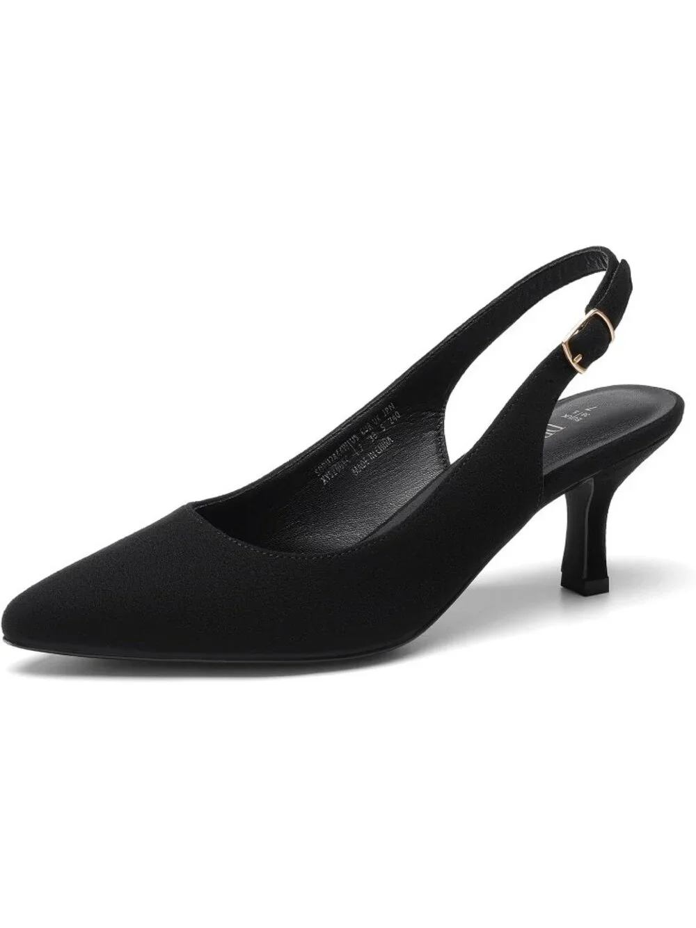 Womens Black Faux Leather Kitten Slingback Low Heels Casual Dress Shoes Pumps